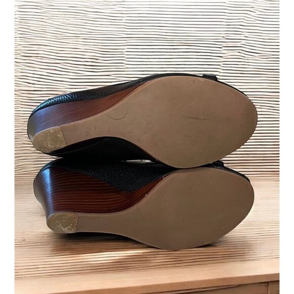 Tory Burch Leticia Peep Toe Leather Wedge Heels Size 7.5M - Picture 5 of 9